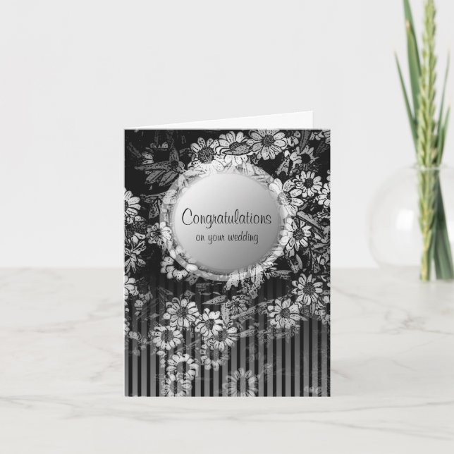 Grattisar Bröllop Card Black Vintage Blommigt Kort (Framsida)