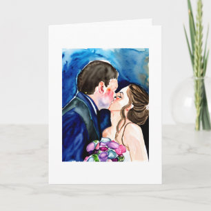 Grattisar Bröllop Kiss Watercolor Art Kort