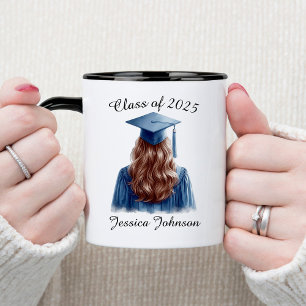 Grattisar Brunette Female Student i Blue Mugg