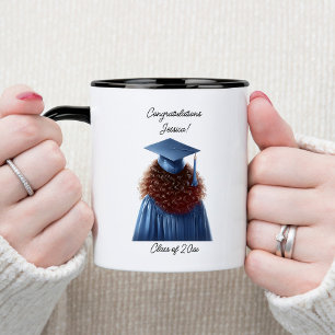 Grattisar Brunette Female Student i Blue Två-Tonad Mugg