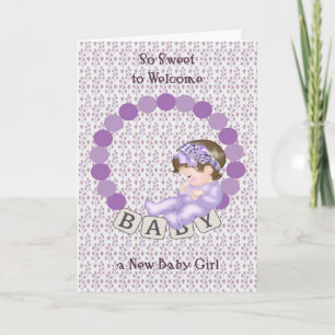 Grattisar Card för Nyfödd bebis Girl i Lavender Kort