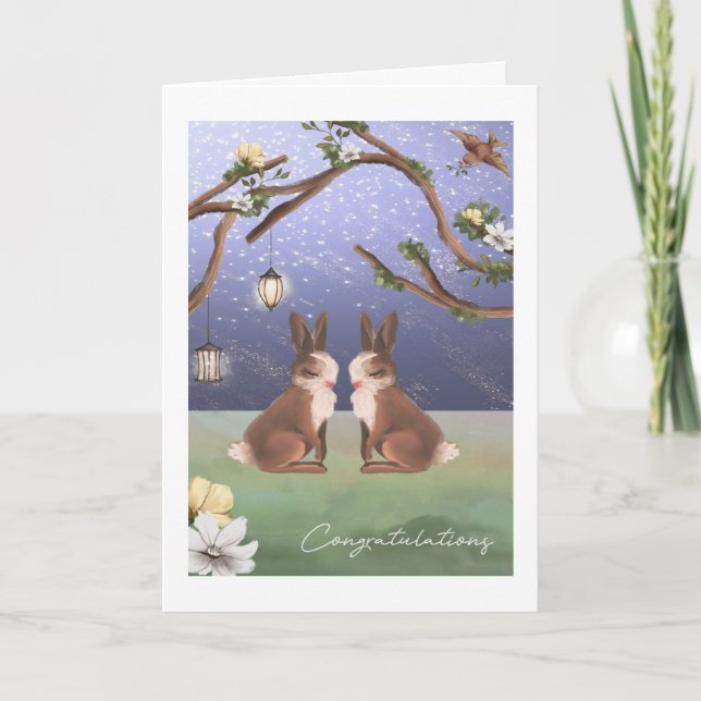 Grattisar Cute Bunny Rabbit Gay Couple Kort (Framsida)