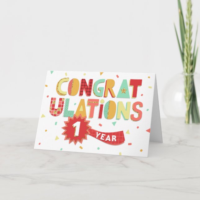 Grattisar för 1 års Roligt av medarbetarårsdag Kort (Framsida)