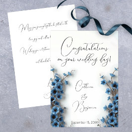 Grattisar för elegant Blue Blommigt Bröllop Kort