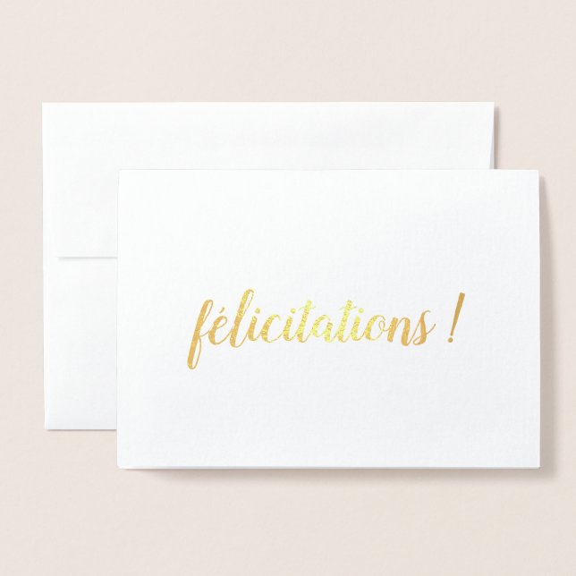 Grattisar för Félicitations Fransk Penselskript Folierat Kort (Framsida med kuvert)