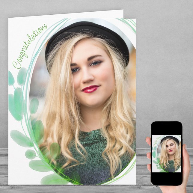 Grattisar för foto med vattenfärgsbildruta i Löv Kort (Skapare uppladdad)