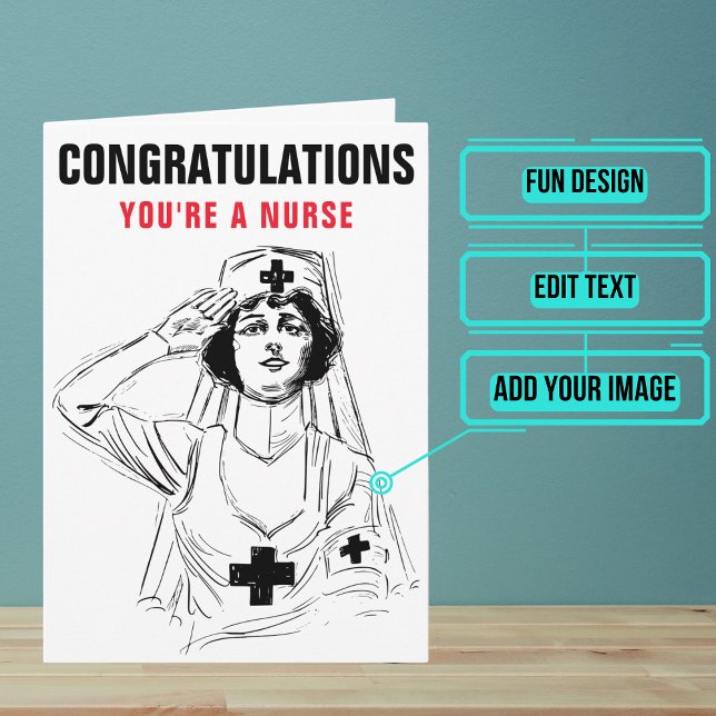 Grattisar för kvinnlig sjuksköterska Studenten Kort (This card that is perfect for a nurse graduate.)