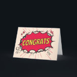 Grattisar för nytt jobb med explosion kort<br><div class="desc">Grattisar hälsar kort för någon med ett nytt jobb. Gratulerar skriven inuti en explosionsbubbla i tal. Art,  bild och versell copyright © Shoaff Ballanger Studios,  2022.</div>