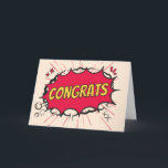 Grattisar för nytt jobb med explosion kort<br><div class="desc">Grattisar hälsar kort för någon med ett nytt jobb. Gratulerar skriven inuti en explosionsbubbla i tal. Art,  bild och versell copyright © Shoaff Ballanger Studios,  2022.</div>