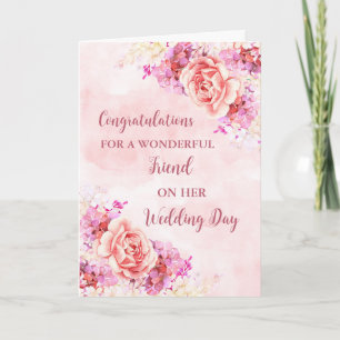 Grattisar för rosa Blommigt Friend Bröllopsdag Kort