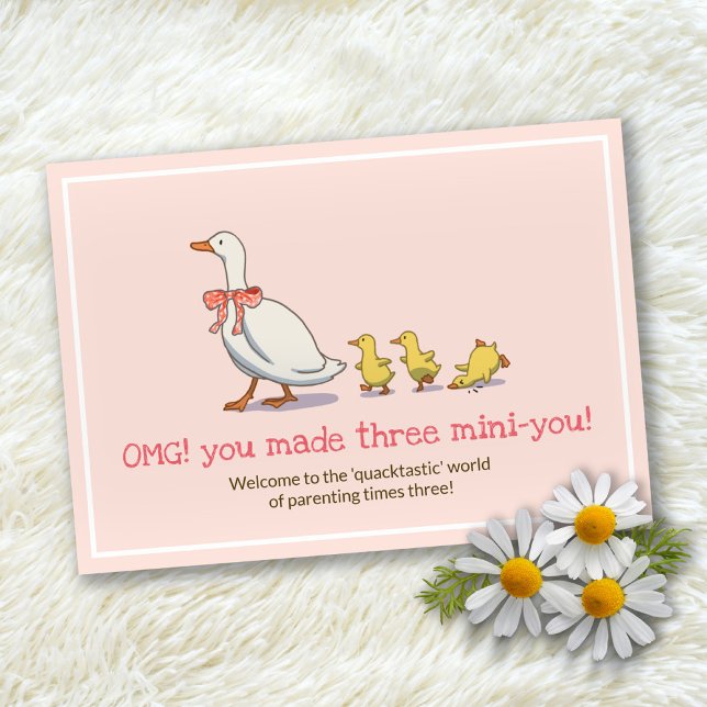 Grattisar för  Rosa i nyfödd bebis Ankor Kort (New Baby Ducks Blush Pink Triplets Congratulations Card)