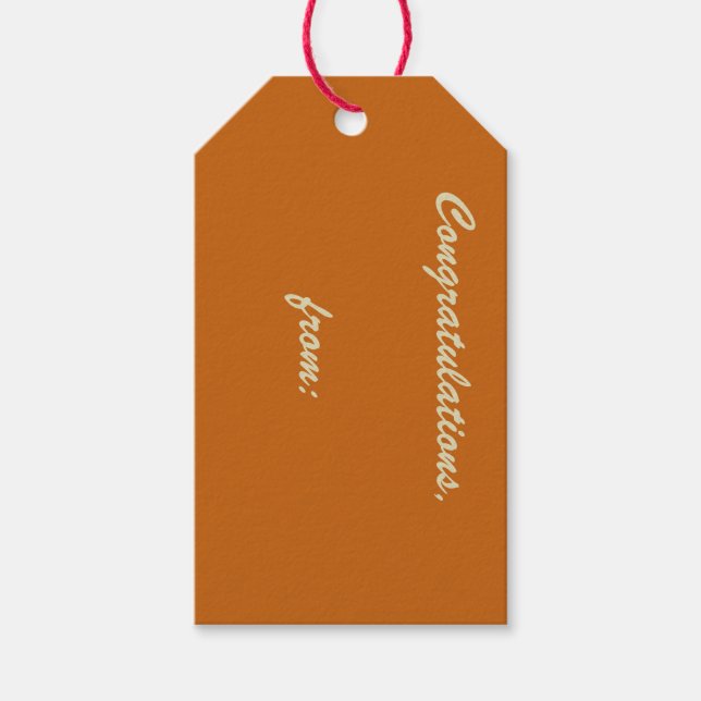 Grattisar för Rustic Burnt Orange (guld-skript) Presentetikett (Framsidan)