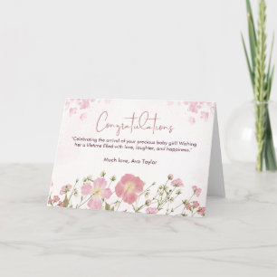 Grattisar för vacker Rosa Blommigt Baby Shower Kort