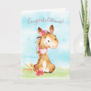 Grattisar för Watercolor Girl Horse Kort