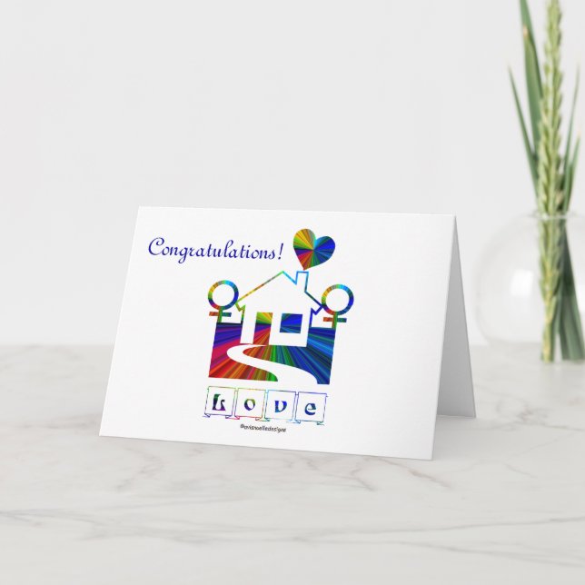 Grattisar!-Gay Marriage Rainbow House/Quote Kort (Framsida)