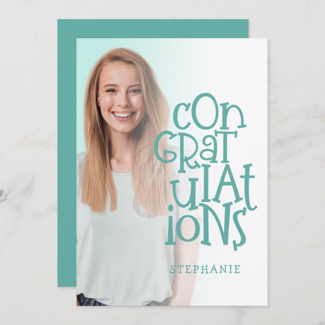 Grattisar Grad Photo Teal Student Card (Fram/baksida)