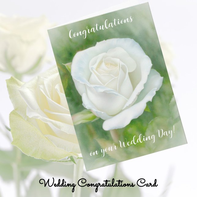 Grattisar i Bevackra Vit ros Art Bröllop Kort (White Rose Nice Wedding Congrats Card)
