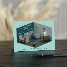 Grattisar i Twin Boy New Parents Baby Kort