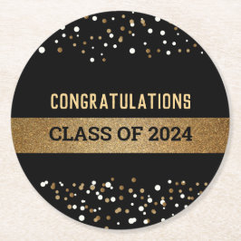 Grattisar Klass 2024 Svarta Guld Underlägg Papper Rund