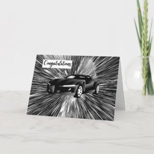 Grattisar Kort ny bil i svartvitt