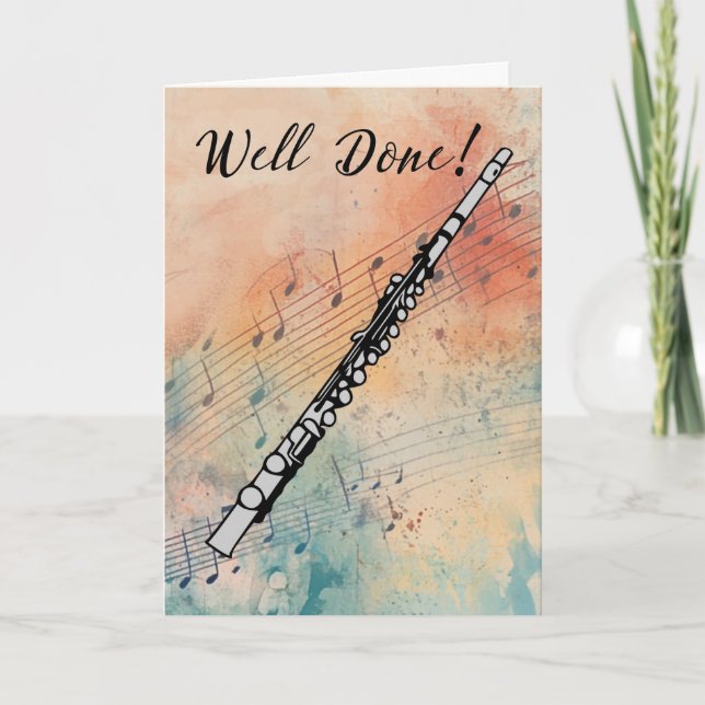 Grattisar med flute-musik, vattenfärg kort (Framsida)