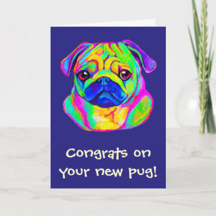 Grattisar New Pug i Färg Kort