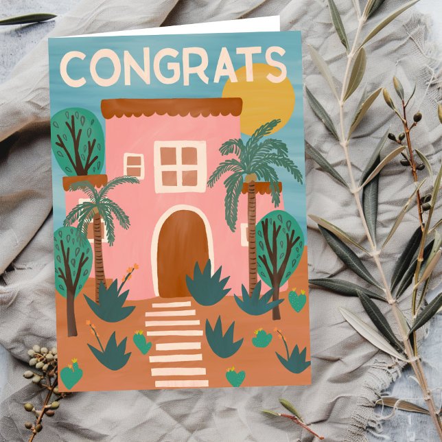 Grattisar Ny Anpassningsbar för Adobe House Cactus Kort (Congratulations New Home Adobe House Cactus Custom Card Home Sweet Home
)