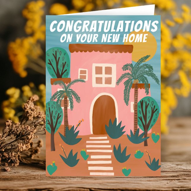 Grattisar Ny Anpassningsbar för Adobe House Cactus Kort (Congratulations New Home Adobe House Cactus Arizona New Mexico Custom Card
)