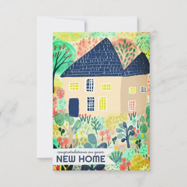 Grattisar Ny hemgarden Watercolor Cute Kort (Framsida)
