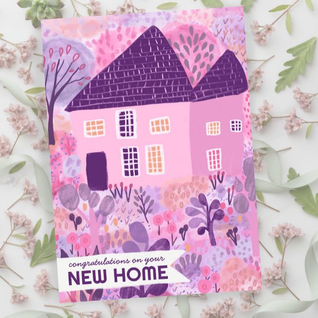 Grattisar Ny hemgarden Watercolor Cute Kort (Congratulations New Home Garden Watercolor Cute Flat Card
)