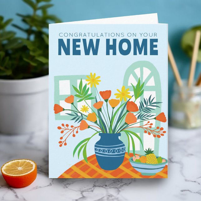 GRATTISAR NY HEMMA FLYTTA Flower Vas Kort (CONGRATULATIONS NEW HOME MOVING Flower Vase Card
)
