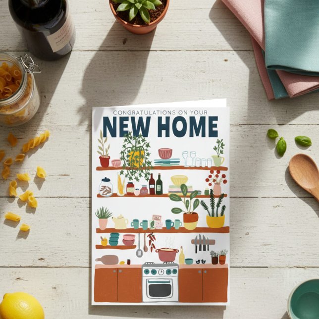 GRATTISAR NYA HEMSKT FLYTTA Cute Kitchen Kort (CONGRATULATIONS NEW HOME MOVING Cute Kitchen Card
)