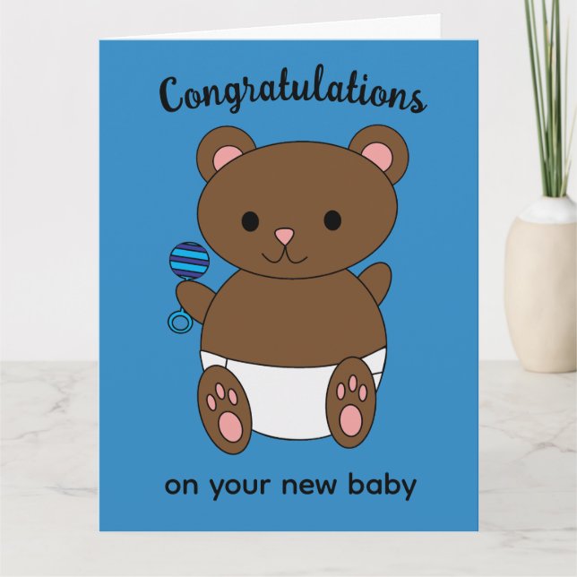Grattisar Nyfödd bebis Boy Bear Personalize Card Kort (Framsida)