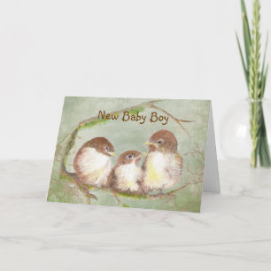 Grattisar Nyfödd bebis Boy Cute Bird Family Kort