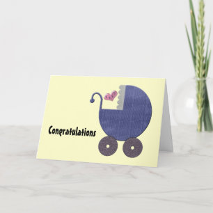 Grattisar Nyfödd bebis Boy med Blue Pram Art Kort