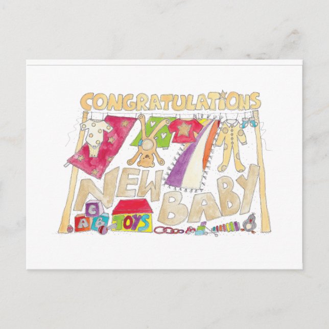 Grattisar - Nyfödd bebis. Vykort (Framsida)