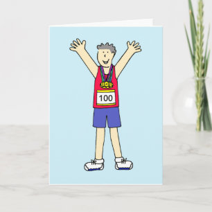 Grattisar på 100:e maraton, åt honom. kort