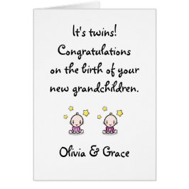 Grattisar på barnbarn, tvillingflickor hälsningskort