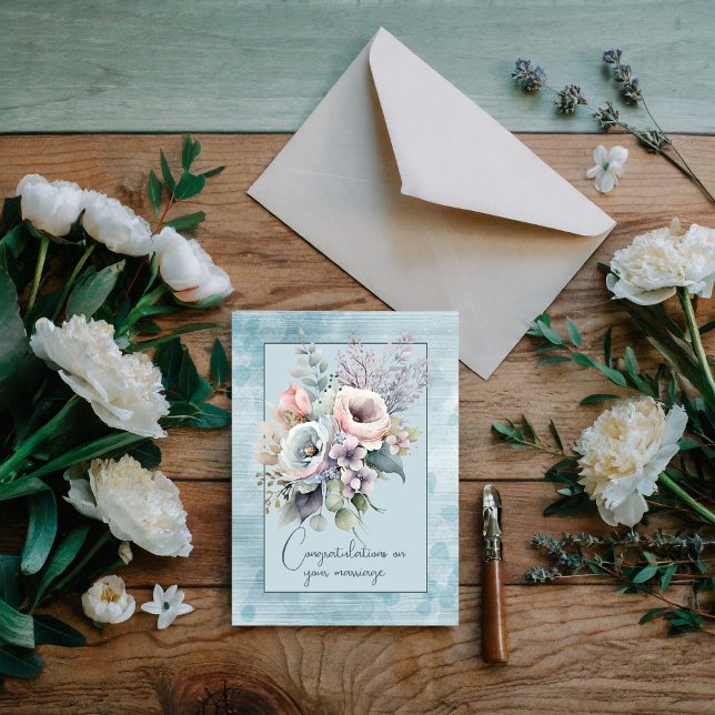 Grattisar på din giftermål blommigt buquet anteckningskort (Skapare uppladdad)