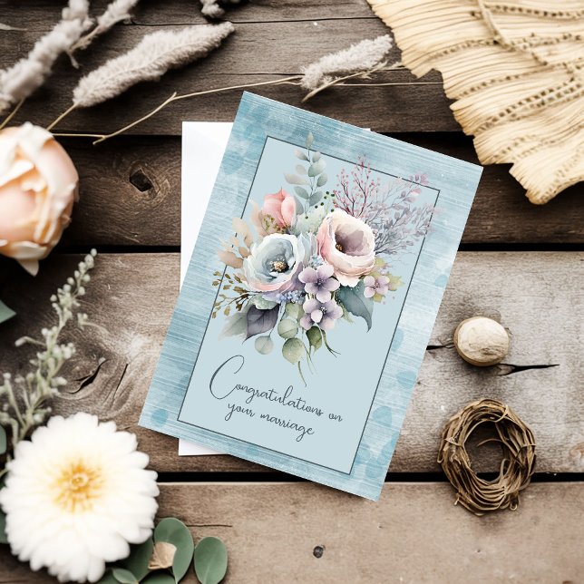 Grattisar på din giftermål blommigt buquet anteckningskort (Skapare uppladdad)