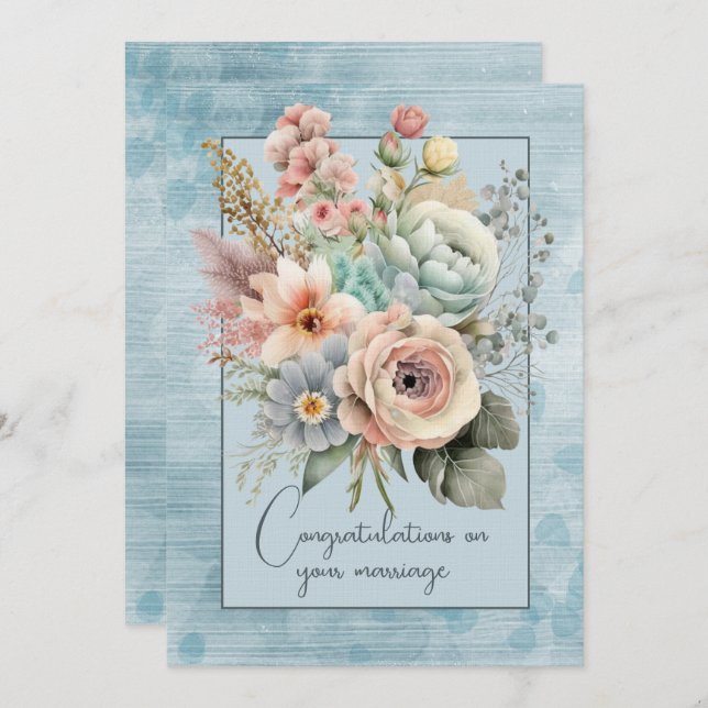 Grattisar på din giftermål blommigt buquet anteckningskort (Fram/baksida)