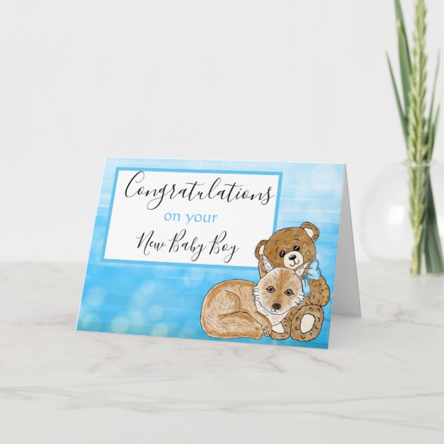 Grattisar på din Nyfödd bebis Boy Kort (Framsida)