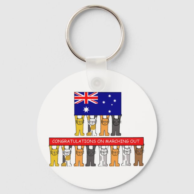 Grattisar på Marching Out, Australien. Nyckelring (Framsida)