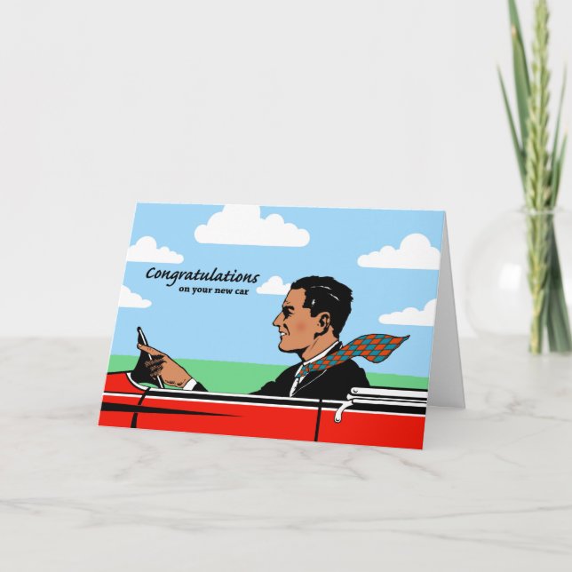 Grattisar på New Car, Sporty Man med Tie Kort (Framsida)