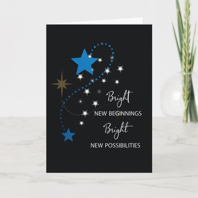 Grattisar på nya, blå stjärnor för jobb på svart kort (Framsida)