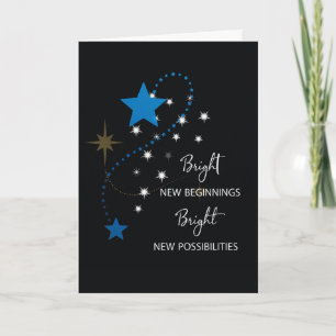 Grattisar på nya, blå stjärnor för jobb på svart kort