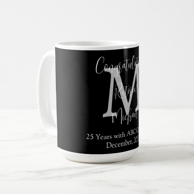 Grattisar på Pension, Monogram Namn Black Kaffemugg (Framsida vänster)