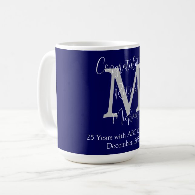 Grattisar på Pension, Monogram, Namn Blue Kaffemugg (Framsida vänster)