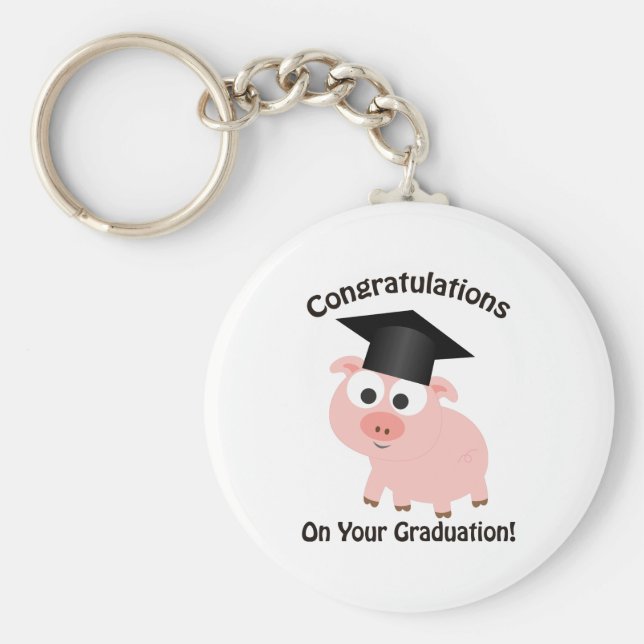 Grattisar på Studenten! Gris Nyckelring (Framsidan)