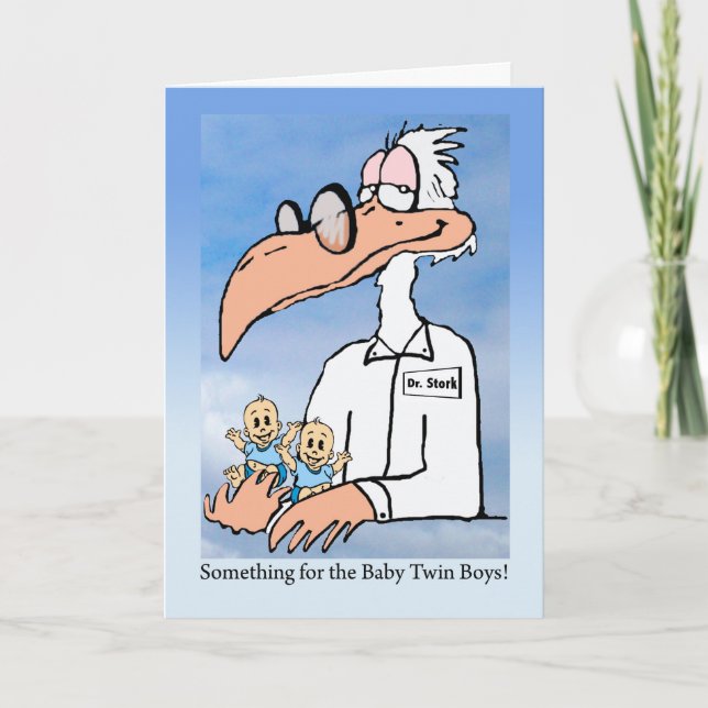 Grattisar på Twin Boys, dr Stork Tecknad Kort (Framsida)